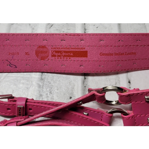 PEPE JEANS LONDON BELT PINK  GENUINE ITALIAN LEATHER DOUBLE BUCKLE METAL STUDS main image 4